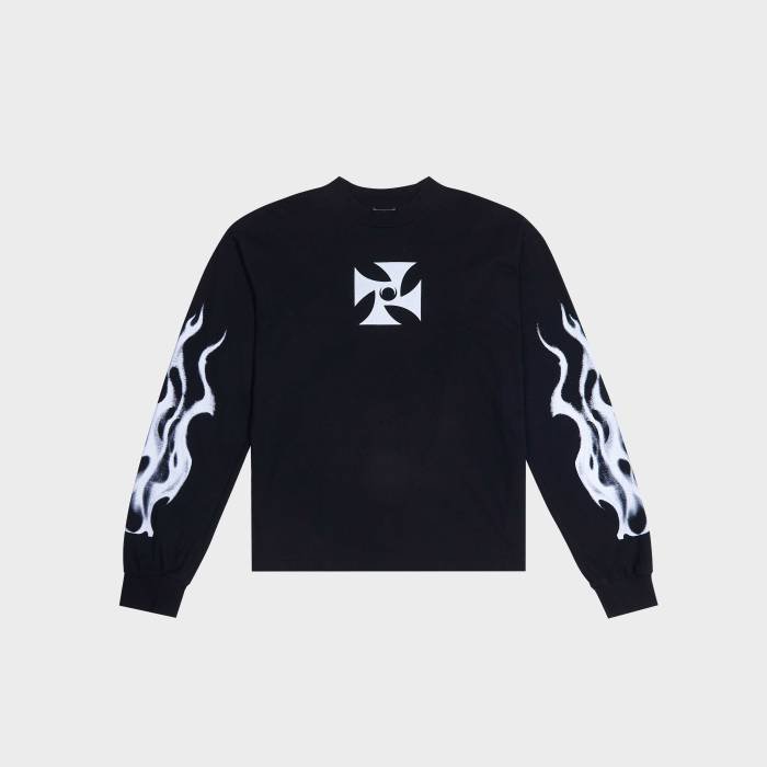 'Void Axis Flame' Black Washed  Long sleeve Tee