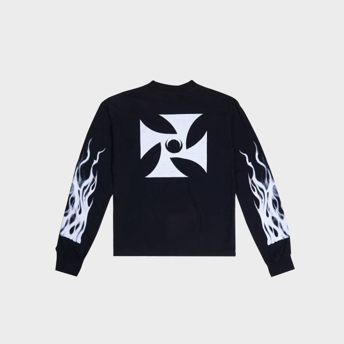 'Void Axis Flame' Black Washed  Long sleeve Tee - Image 4