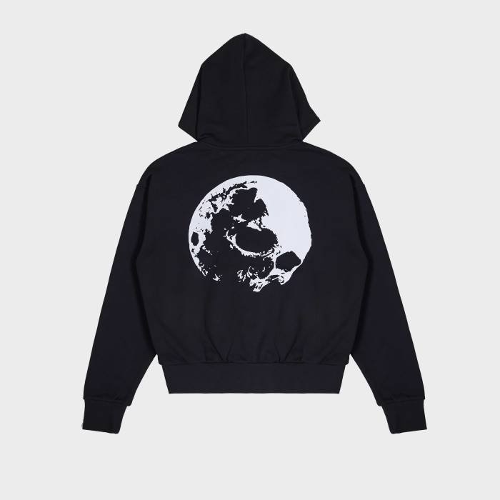 'Shadow Moon' Zipper Black Onyx  Crop Hoodie